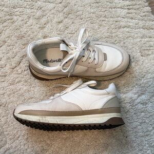 Madewell White and Taupe Mixed-Material Sneakers